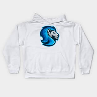 Blue lion head illustration character Kids Hoodie